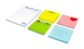 Self adhesive memos with coloured paper