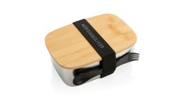 Stainless steel lunchbox with bamboo lid and spork